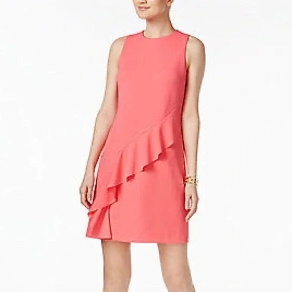 Ivanka Trump Pink Sheath Dress with Ruffle Overlay Size 12 - Picture 1 of 10